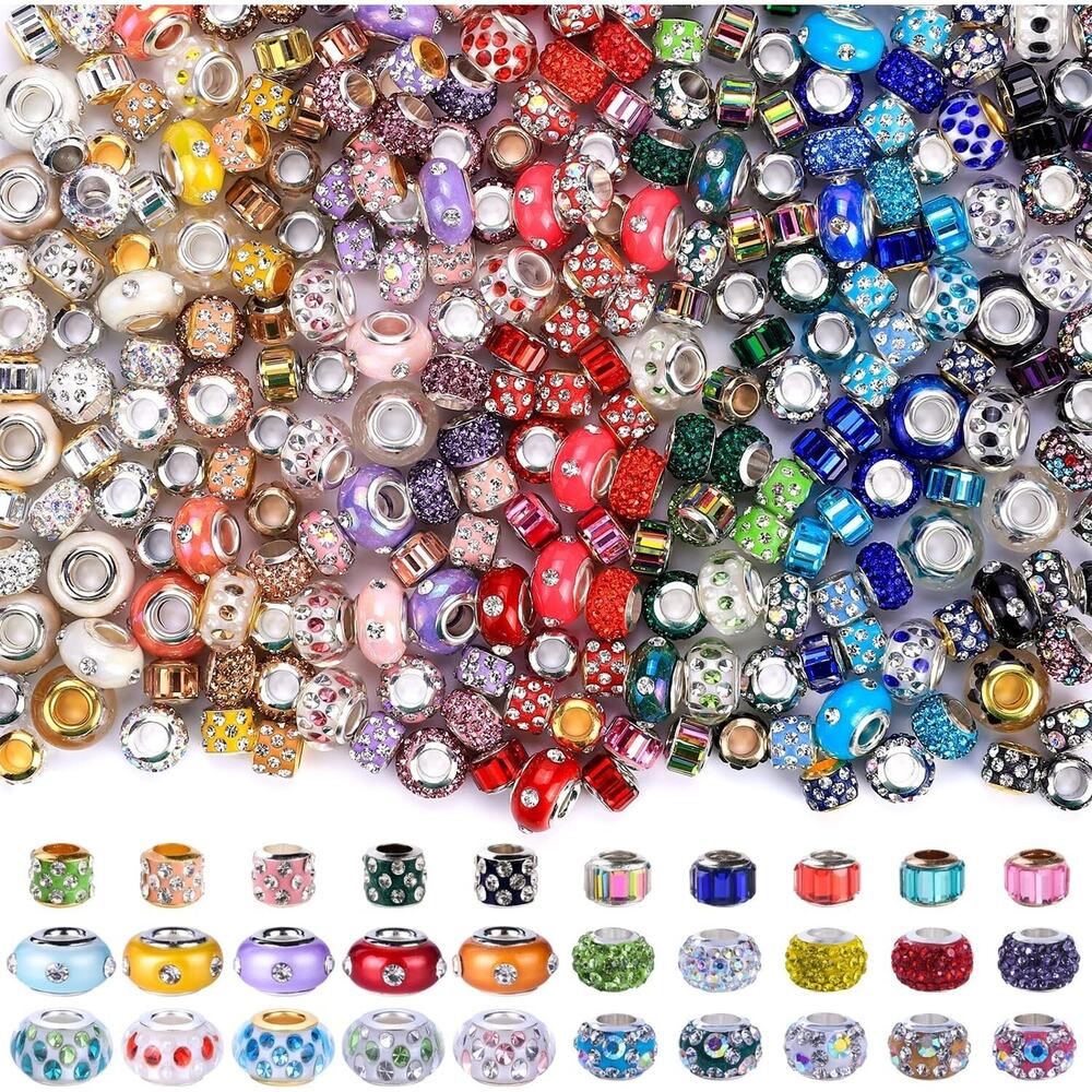 Crystal Accent Multicolor European Charm Beads for Women Jewelry